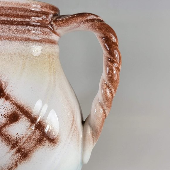 Small Pitcher Vase Japanese Hand Painted Rope Design White Glossy Glaze 6" Tall - Picture 5 of 8